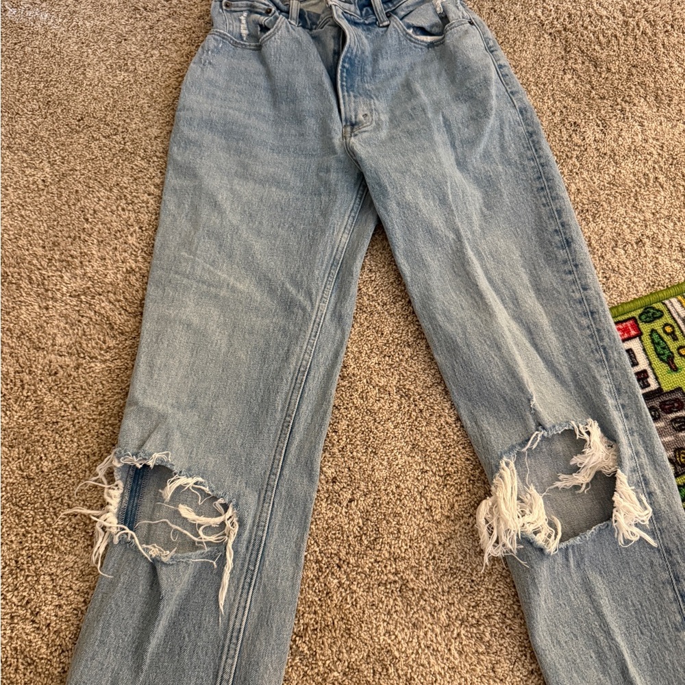 Abercrombie & Fitch Light Blue Distressed Straight Leg Jeans